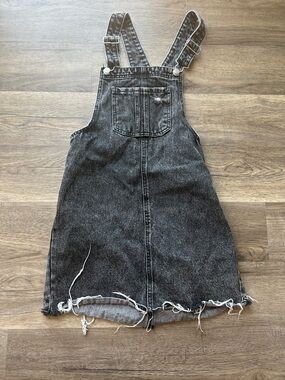 Black Washed Denim Overall Dress